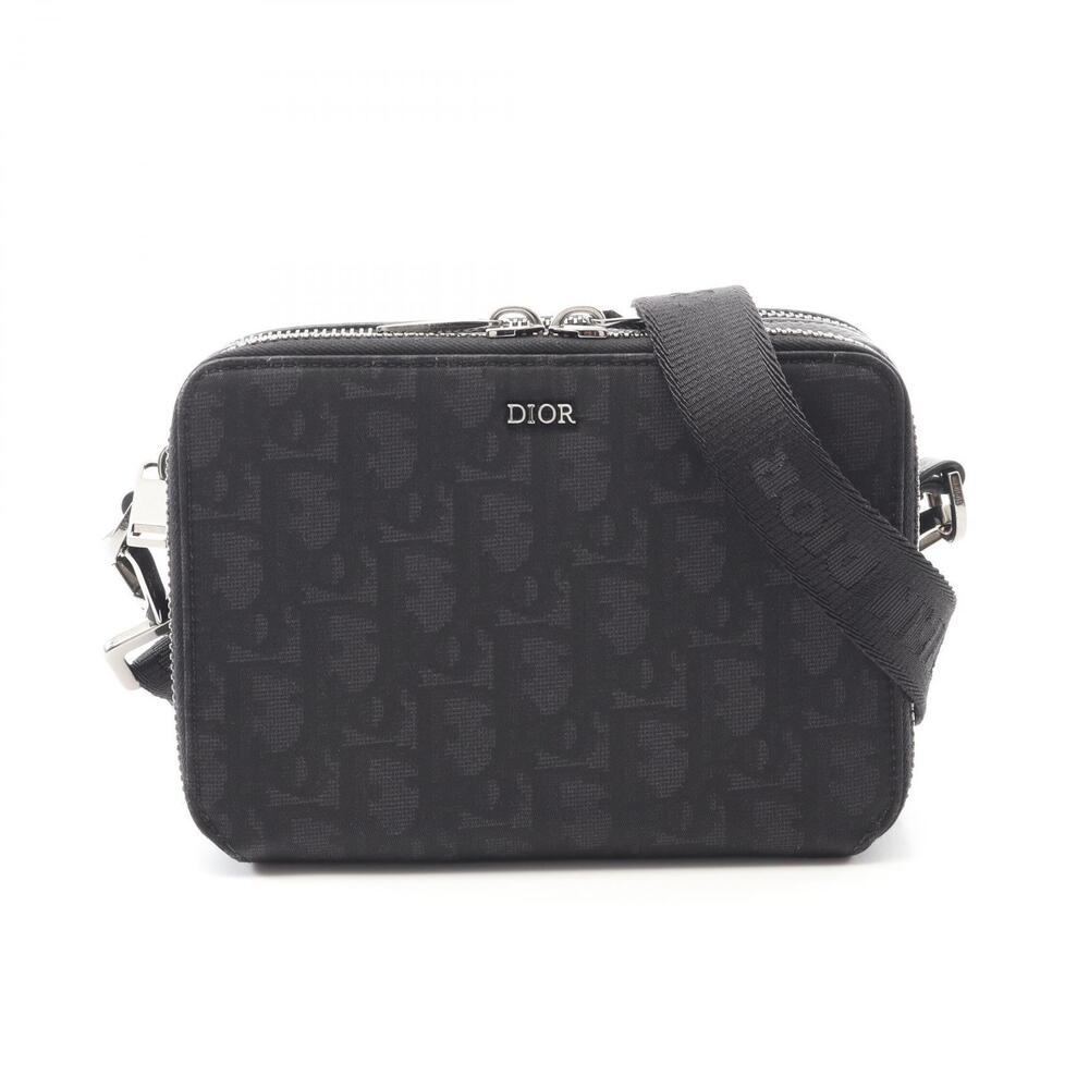 Dior Oblique Strap Clutch Shoulder Bag Leather Black